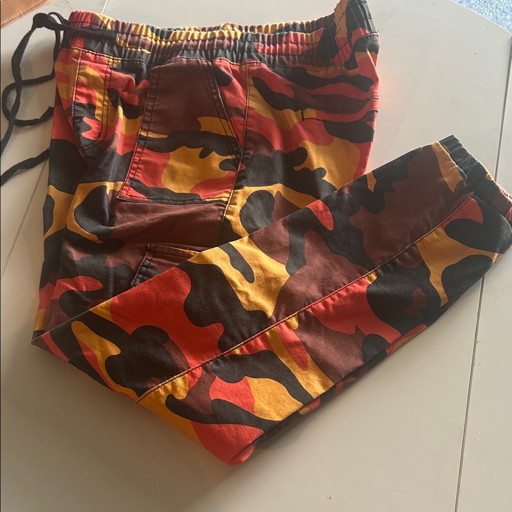 VIP Camouflage Jogger Pants in Red, Yellow, and Black